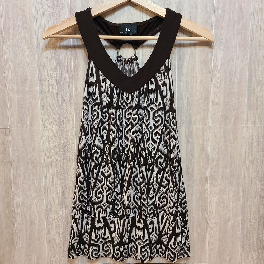 IZ Byer California Womens Halter Top S Brown Tribal Ring Neck Banded Waist Y2K